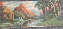 Vintage Herbstlandschaft mit Schwaenen, signiert, schoen!