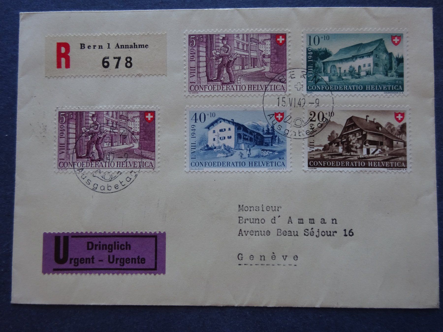 Tutti i francobolli: 1949 Pro Patria FDC BERN deutsch – Usato da Appenzell-Steinegg venduto da adi1975 2