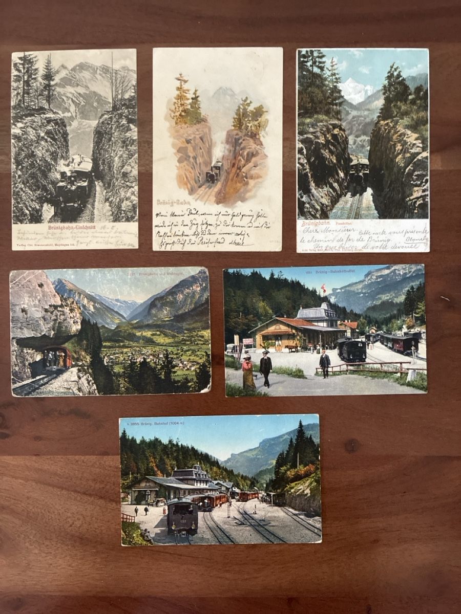 Cartoline postali: 9 Ansichtskarten Schweiz von der Brünig Bahn BE – Usato da Oftringen venduto da Cla.vD.74
