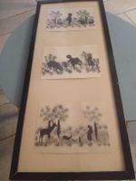 Cadre 3 vues silhouettes anciennes animaux et humains