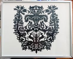 Papier découpé : décor bucolique - 20 x 25 cm, avec cadre
