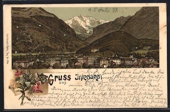 Cartoline postali: Litho Interlaken, Totalansicht aus der V – Usato da Berlin venduto da bartko-reher