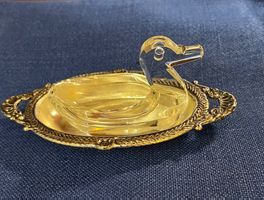 Antike Kristall Ente & versilberte Ablage Schale 🦢 Vintage