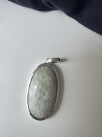 Grosser Silber Anhänger 800 mit grünem Stein (Jade) – Vintag