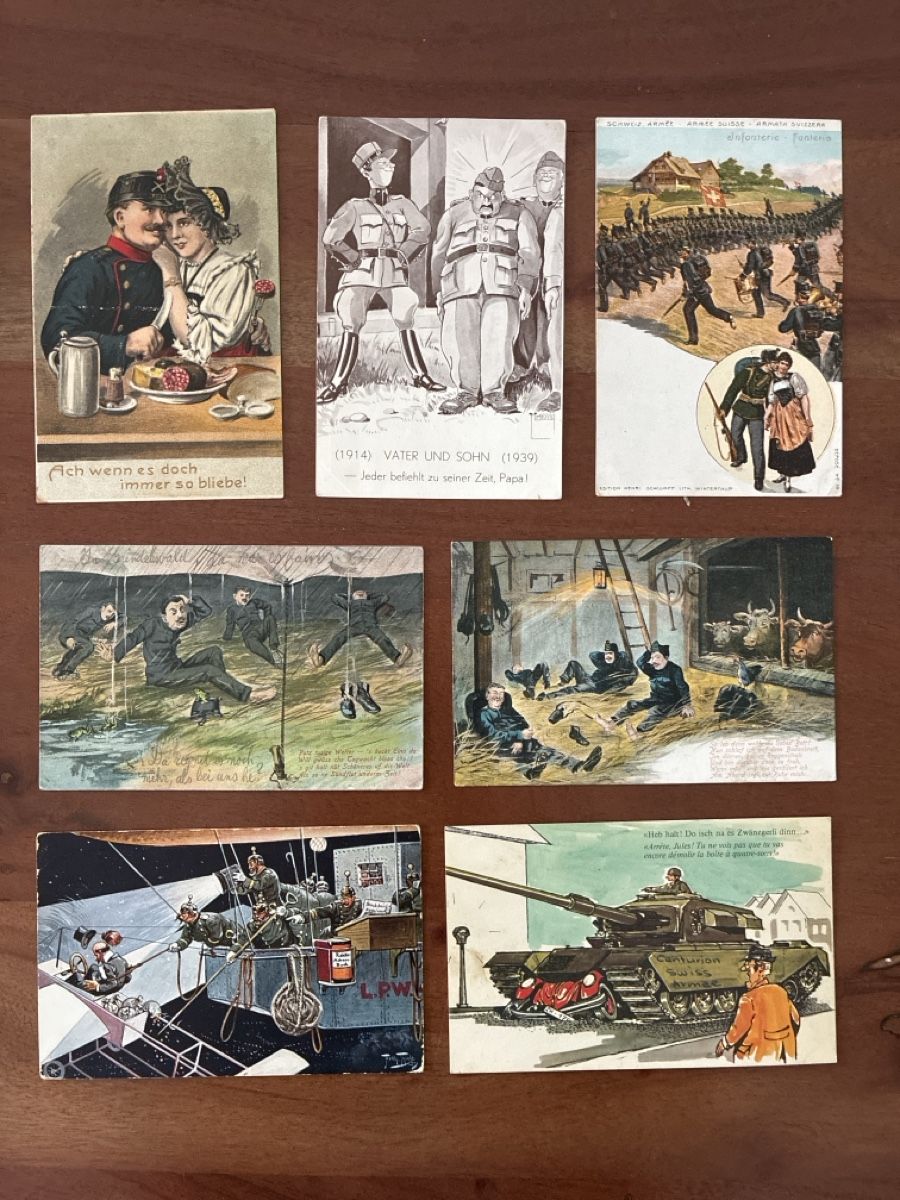 Cartoline postali: 12 Ansichtskarten Schweiz diverse vom Militär CH – Usato da Oftringen venduto da Cla.vD.74