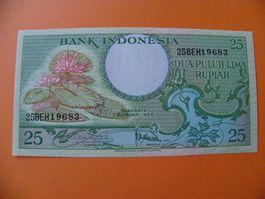 25 Rupiah Indonesien 1959, P-67, Rarität für Sammler, Unc