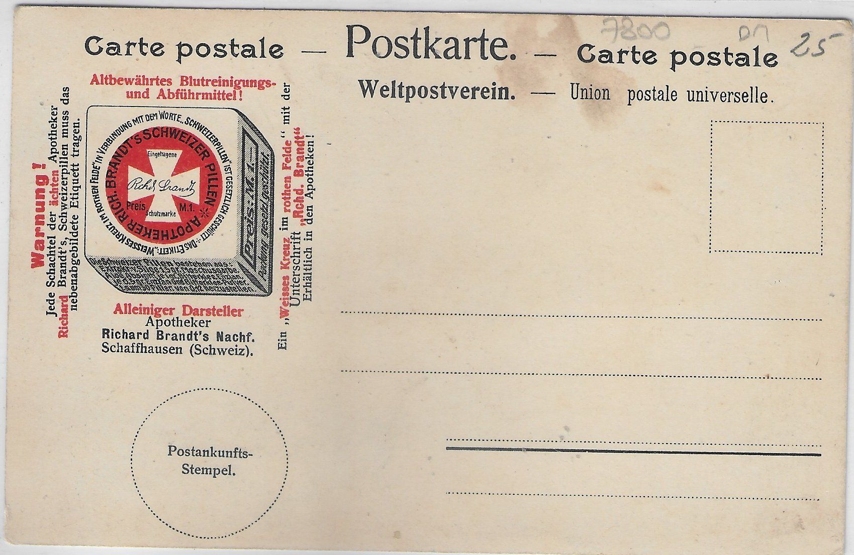 Ansichtskarten: Fribourg - Brandt's Schweizer Pille – Gebraucht aus Ettingen von Kartenplanet 1