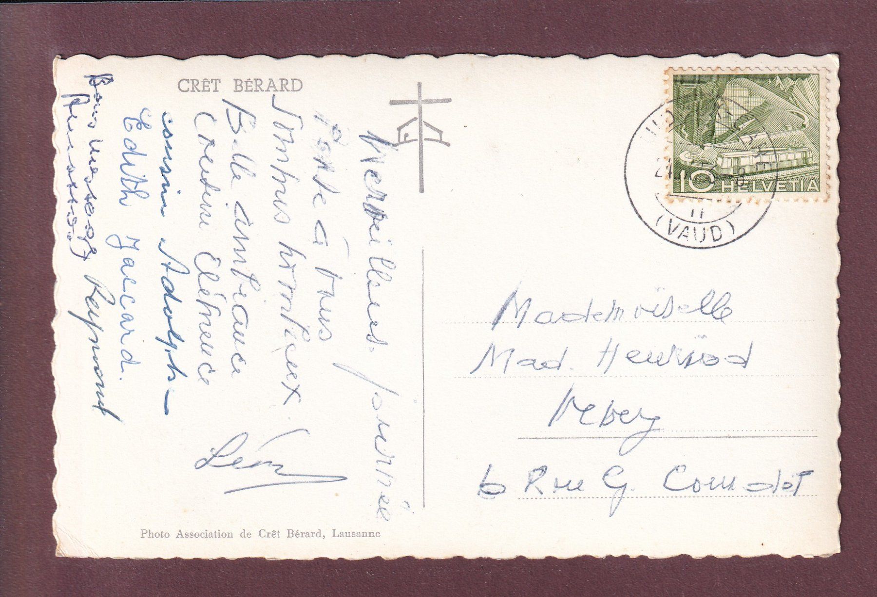 Ansichtskarten: CRÊT BERARD - 1956 – Gebraucht aus Pully von nicecards 1