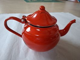 Vintage Emaille Tee-Kaffeekanne rot mit Gebrauchsspuren