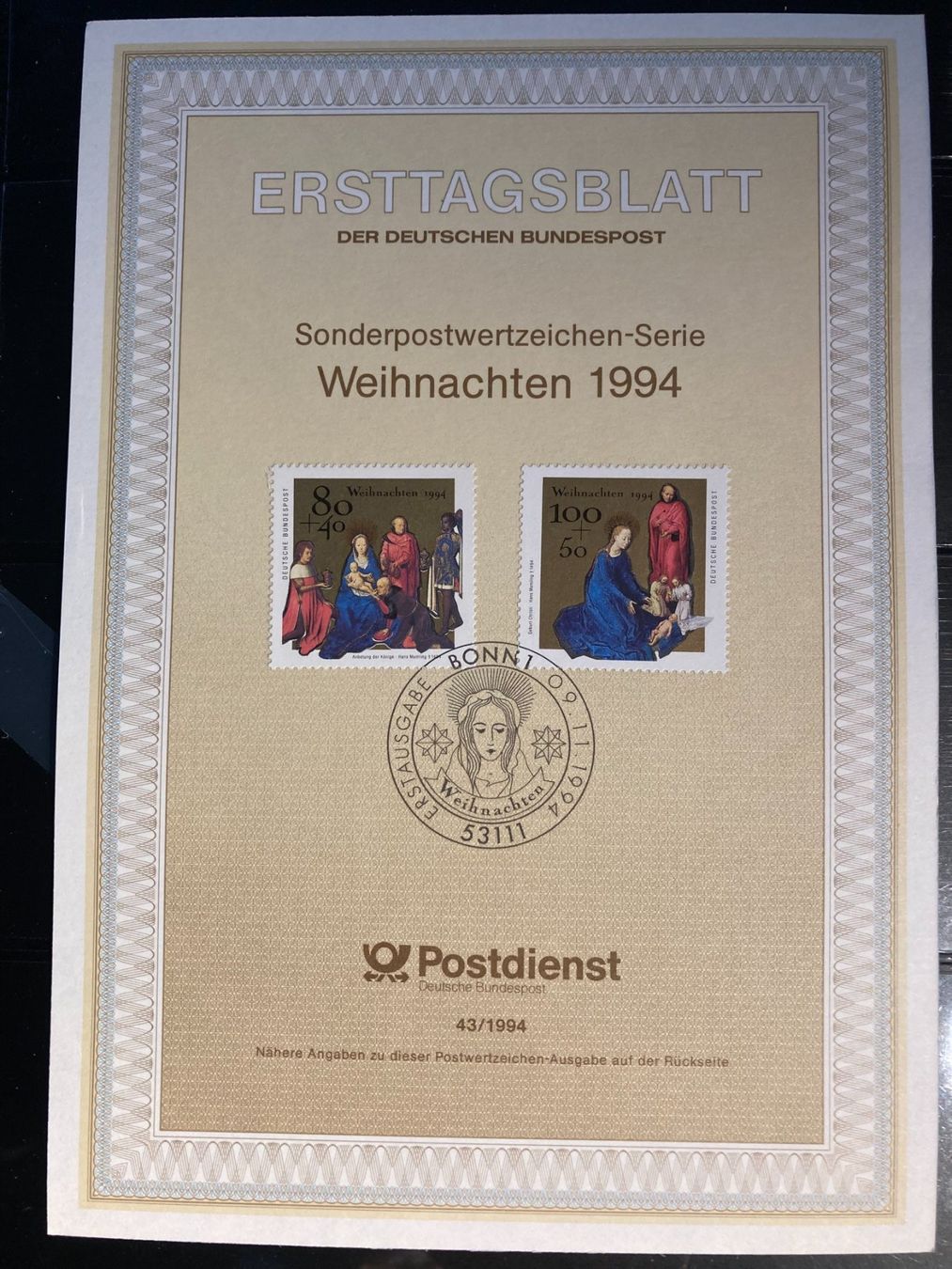 Tutti i francobolli: BRD 1994 Ersttagsblatt Satz Weihnachten – Nuovo (secondo la descrizione) da Liestal venduto da schnueps