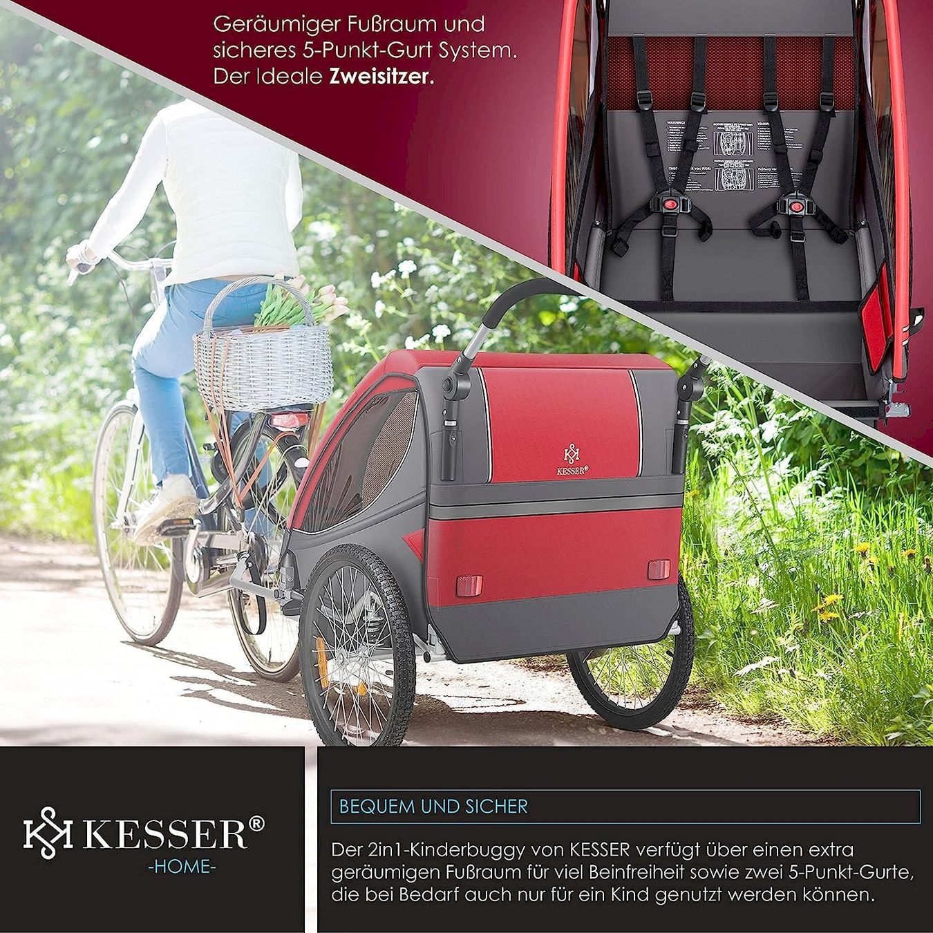 Rimorchi per biciclette: Kesser Kinderanhänger 2in1 rot – Nuovo e nell'imballaggio originale da Bottighofen venduto da zaap 4