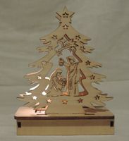 Krippenszene Holz mit Batterielicht, Neuware