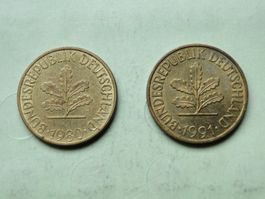 Deutschland - 2x 10 Pfennig 1980 J + 1991 J