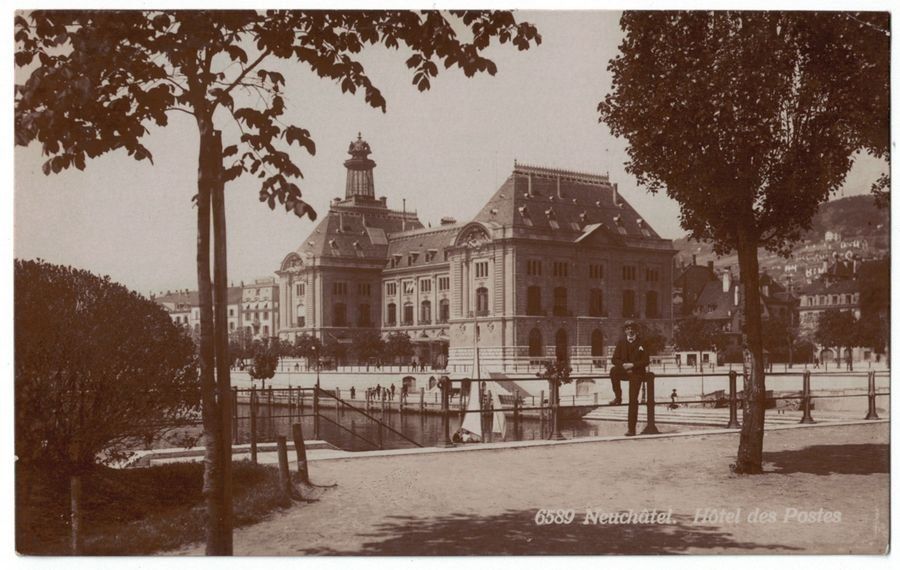 Ansichtskarten: Neuchâtel, Hôtel des Postes, circulée 1927 – Gebraucht aus Frauenfeld von POML