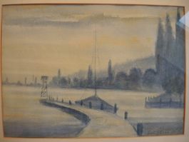 Hafen Mole Rorschach Aquarell  Papier rechts unten signiert