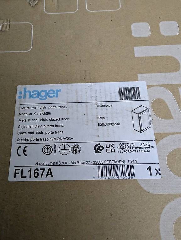 Alimentazione elettrica:  coffret électrique Hager Orion Plus FL167A – Nuovo e nell'imballaggio originale da Sion venduto da ers_qf7t