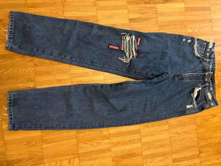 Distressed Straight Leg Jeans with Patches (Size 36 EUR)