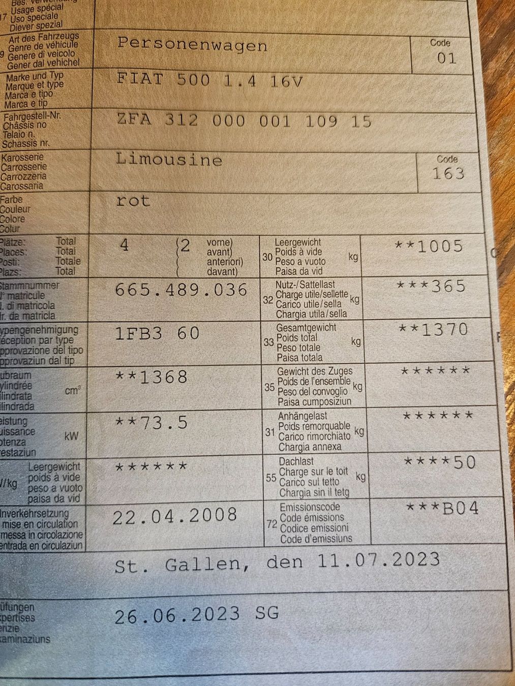 Fiat Autos: Fiat 500 1.4 16V – Defekt aus Montlingen von Fitz46 5