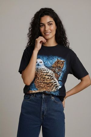 Eulen-Print T-Shirt von Artdreamo - 100% Baumwolle - Größe M