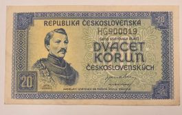 20 Korun Cecoslovacchia 1945