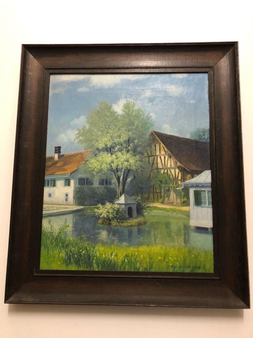 Dipinti: H. Hintermeister 1929 Gemälde mit Hof und Weiher – Usato da Hirzel venduto da pjn_d7xp