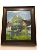 H. Hintermeister 1929 Gemälde mit Hof und Weiher