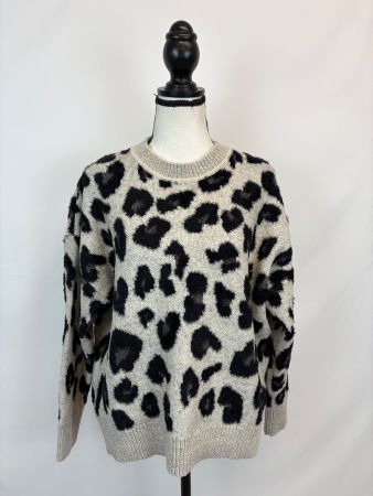Only weicher Pullover Leo Print schwarz grau L