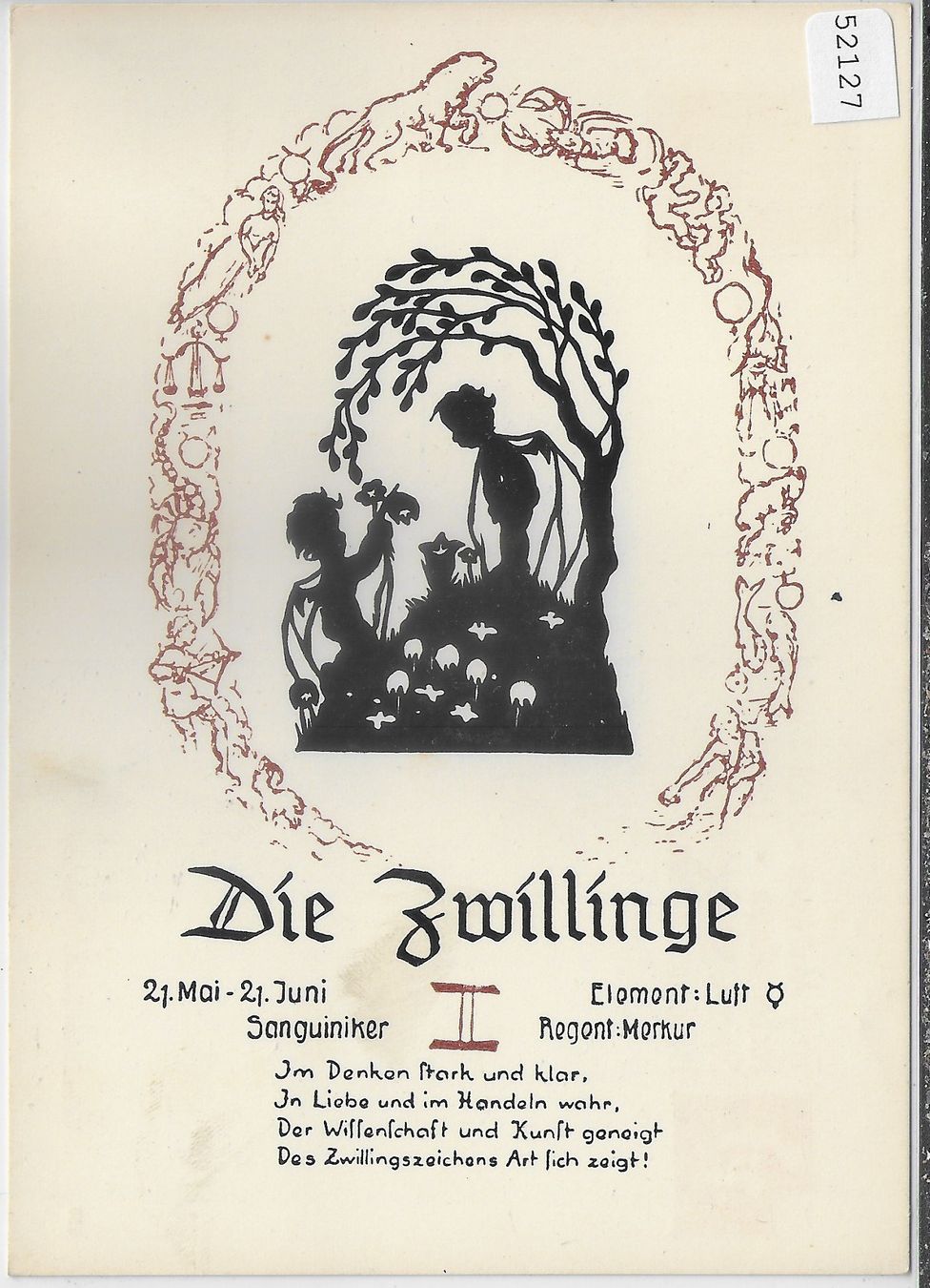 Cartoline postali: Horoskop - Die Zwillinge - Scherenschnitt – Usato da Ettingen venduto da Kartenplanet