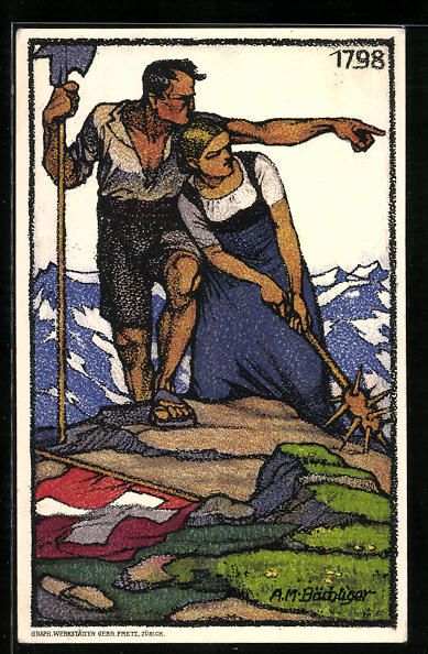 Cartoline postali: Schweizer Bundesfeier 1913, wehrhaftes B – Usato da Berlin venduto da bartko-reher
