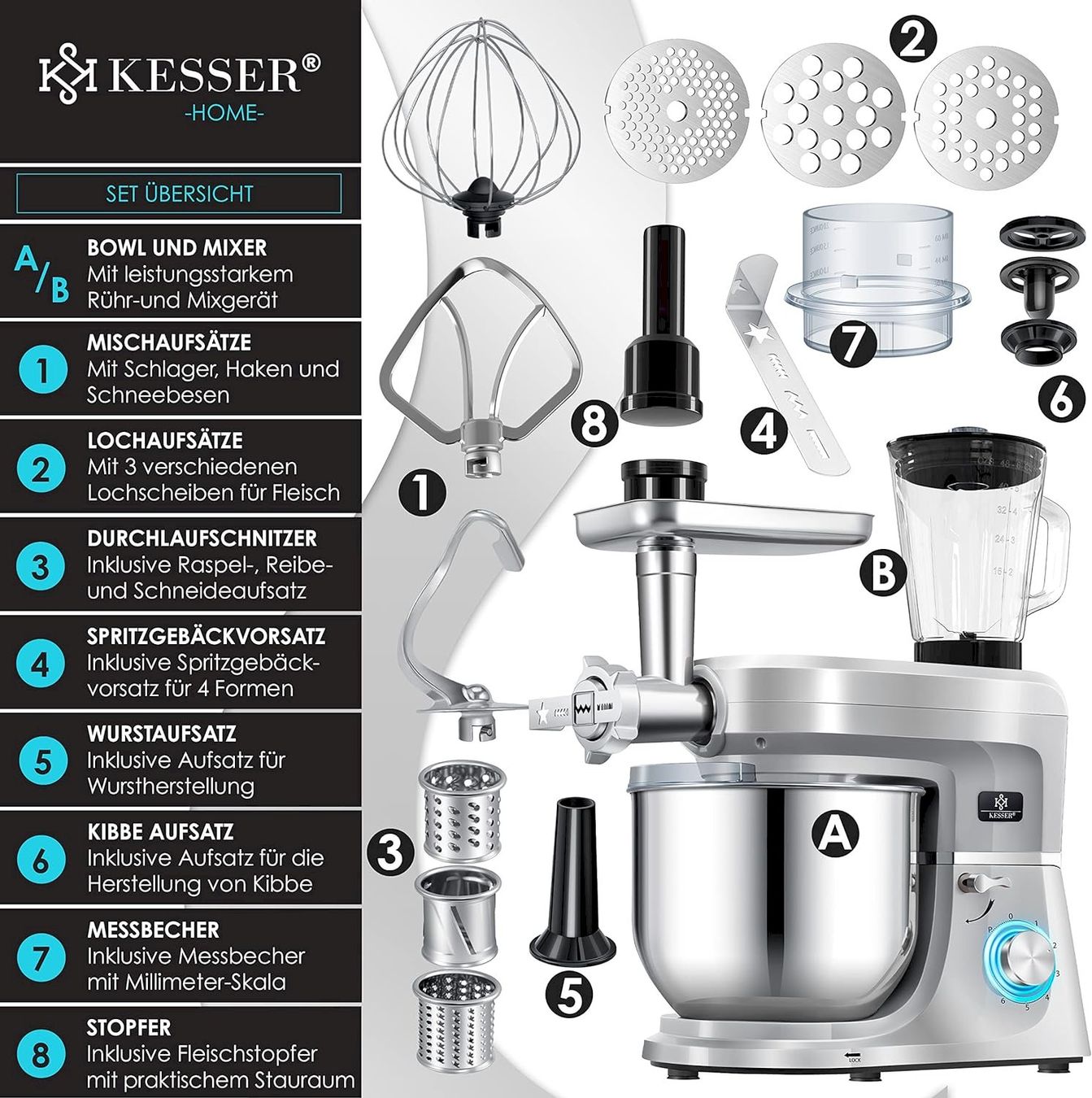 Kenwood Elettrodomestici da cucina: KESSER 3in1 Küchenmaschine Silber – Nuovo e nell'imballaggio originale da Bottighofen venduto da zaap 1