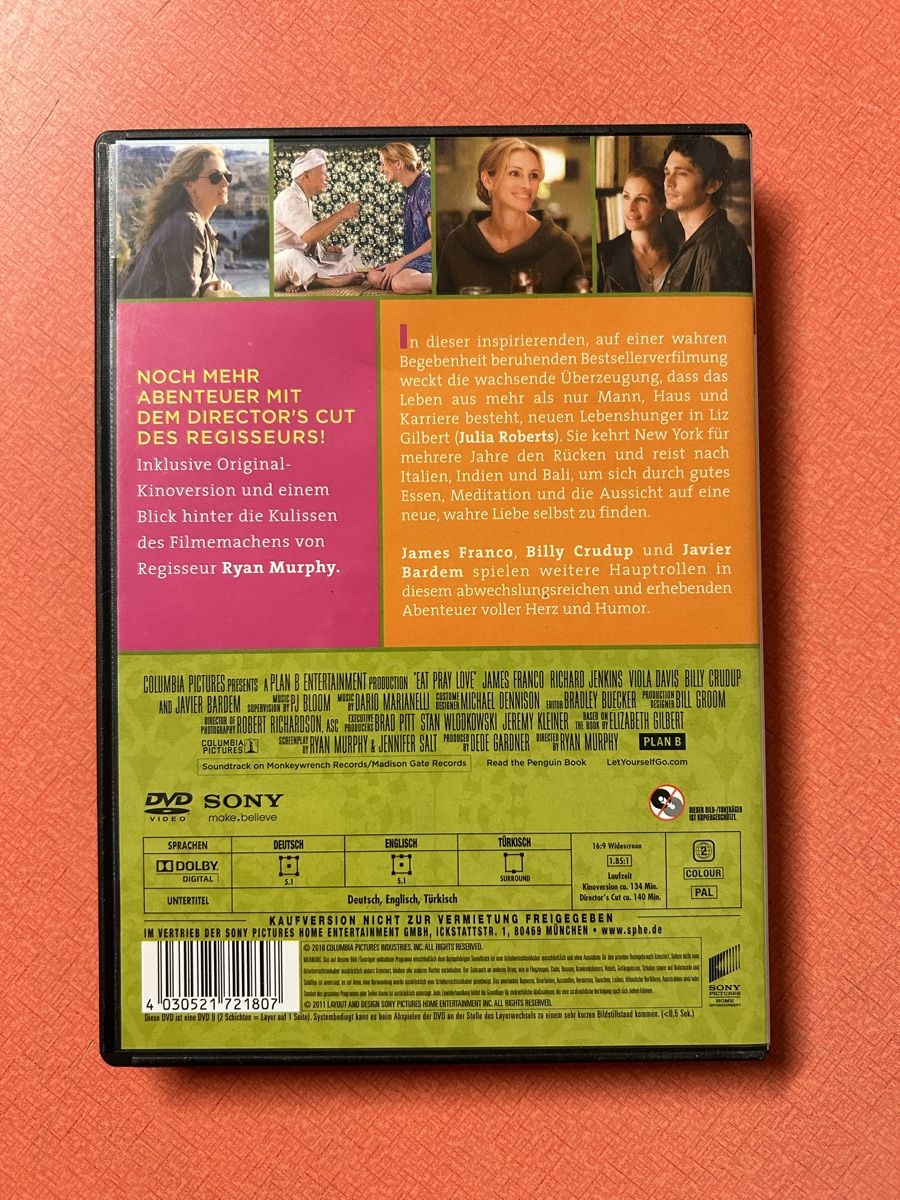 Tutti i DVDs: DVD Eat Pray Love - Julia Roberts. – Usato da Lanzenhäusern venduto da vic63 1