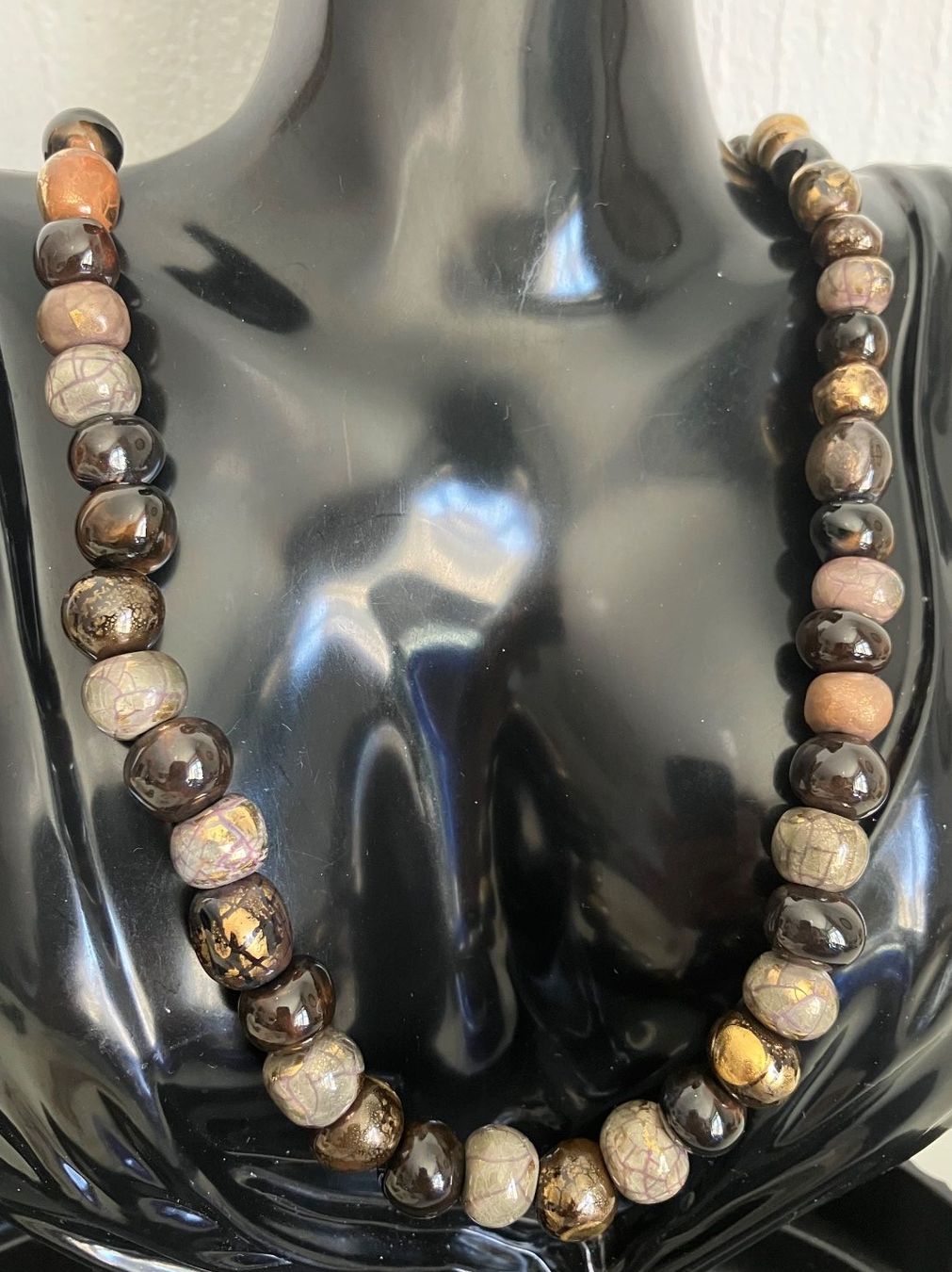 Catenine: Collier original perles céramique tons automne artisanal – Usato da Peseux venduto da Chimon59 1