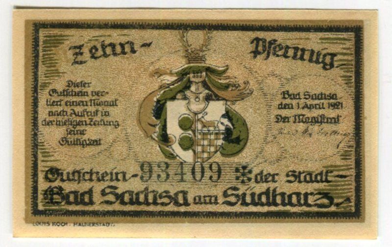 Banconote: Notgeld "10 Pfennig. Bad Sachsa 1921" – Usato da Basel venduto da Butsch5 1