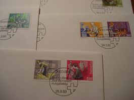Satz FDC Dauermarken Berufe, 5 Belege, um 1990, hohe Werte