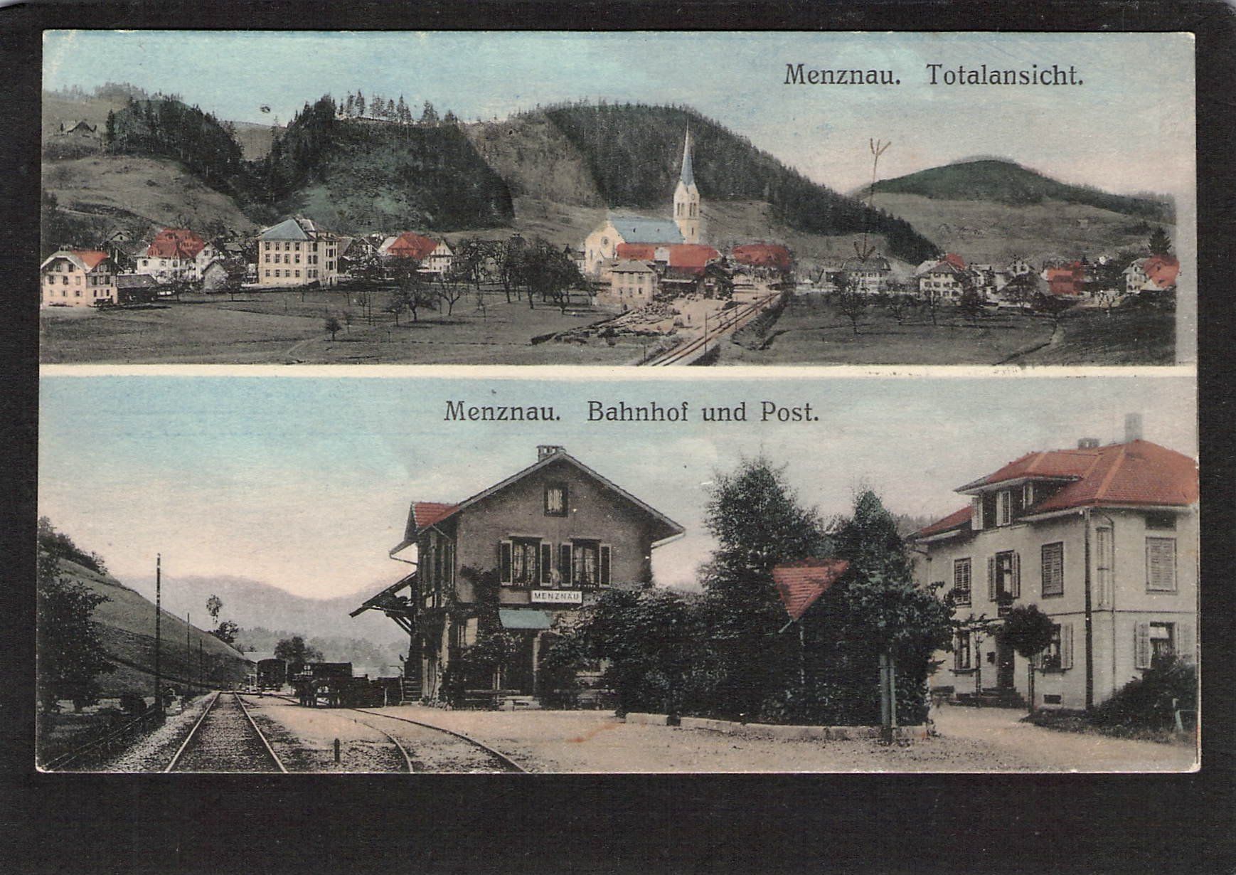 Cartoline postali: #Menznau LU , Bahnhof u. Post , Totalansicht – Usato da Reichenburg venduto da Pipo-67