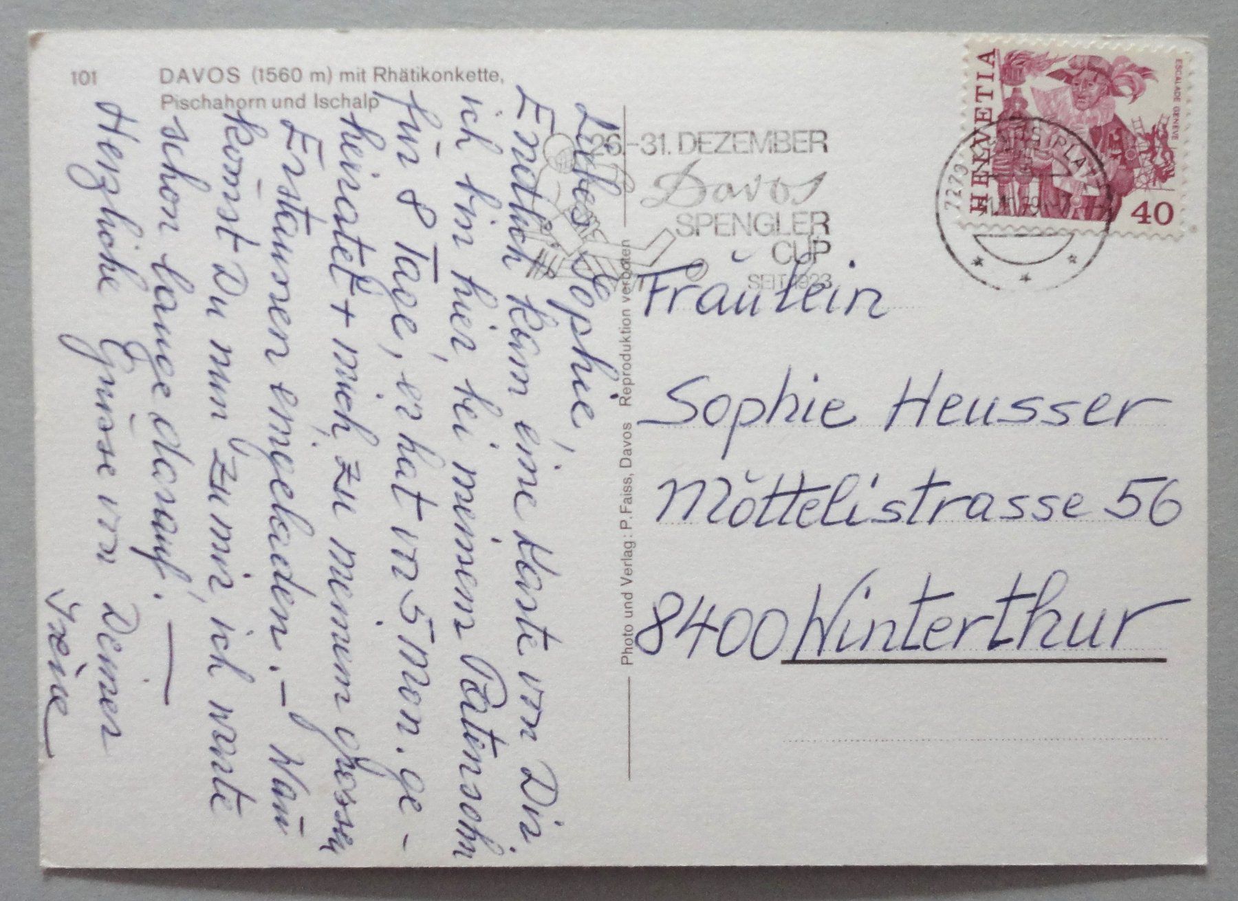 Cartoline postali: Davos (1560 m) mit Rhätikonkette – Usato da Fétigny venduto da Billy2miny 1