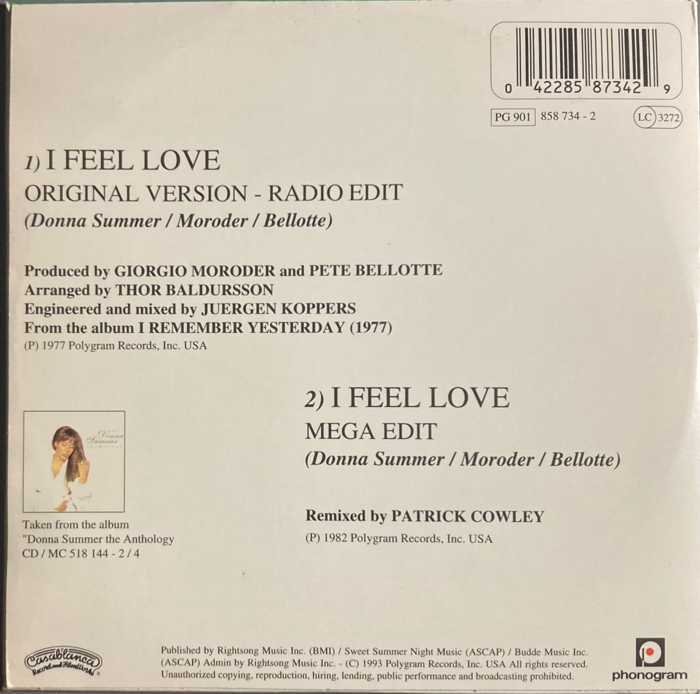 CD: DONNA SUMMER - I FEEL LOVE – Usato da Poliez-Pittet venduto da Newtown-Records 1