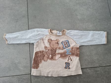 Baby Langarmshirt Bär Motiv Baumwolle Grösse 80 beige