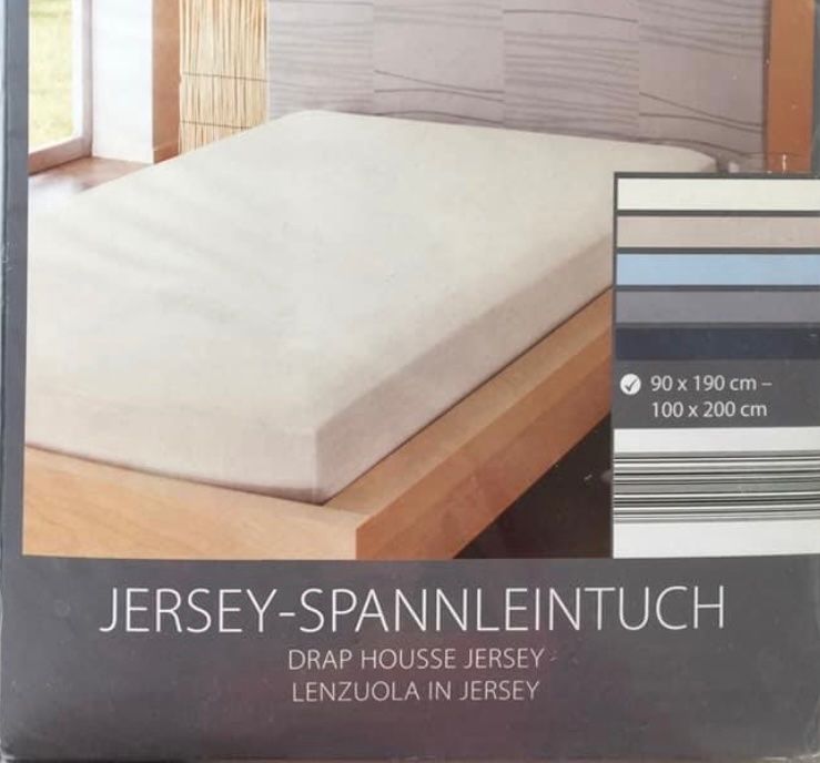 Biancheria da letto: Fixleintuch Spannleintuch Jetsey, neu – Nuovo e nell'imballaggio originale da Bolligen venduto da Mitica
