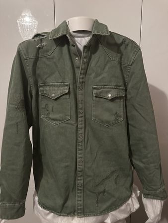 Zara Herren Hemd Jacke Olivgrün Distressed Look Gr. M