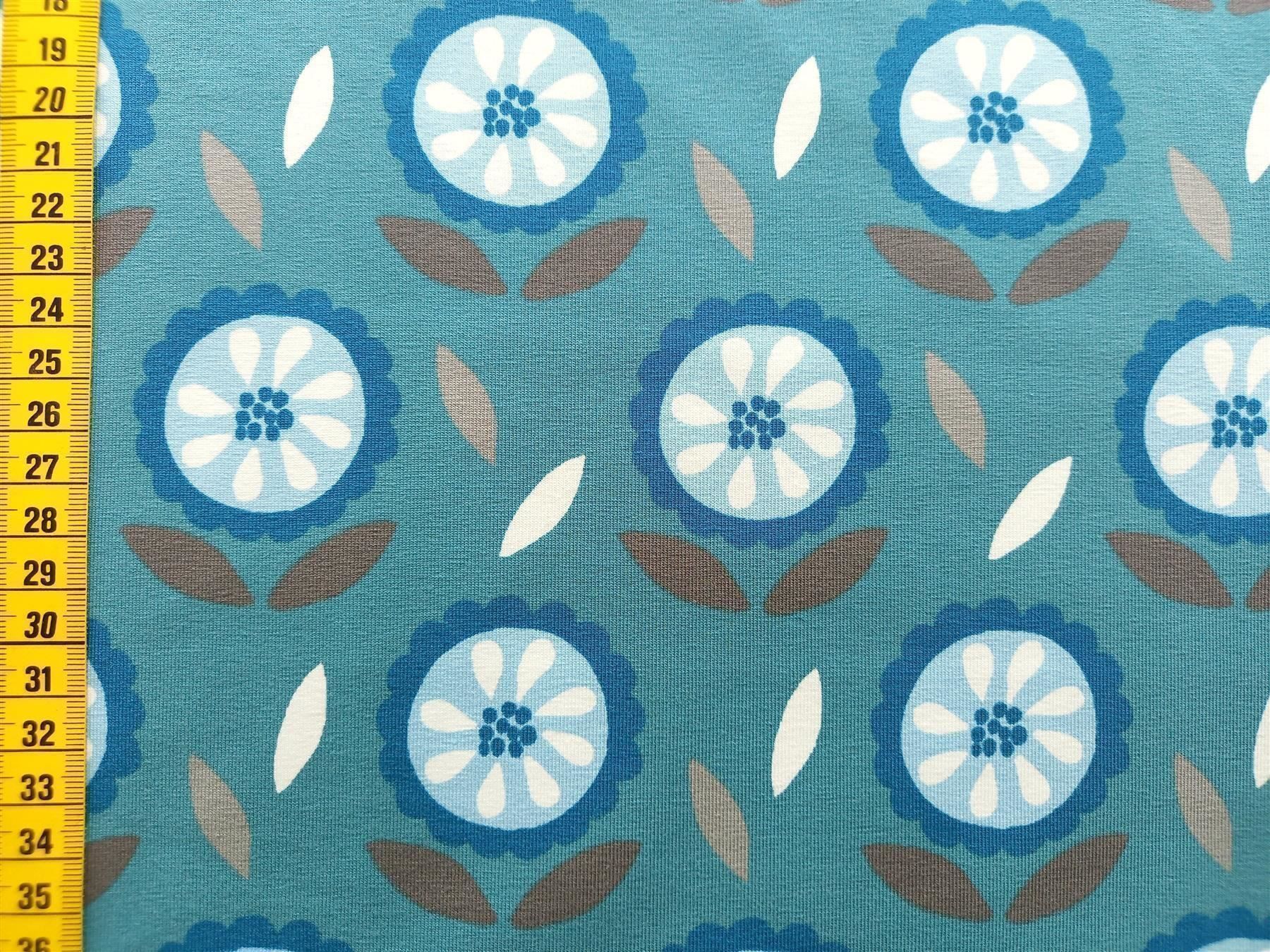Tessuti: Jersey Rundblumen petrol – Nuovo e nell'imballaggio originale da Winterthur venduto da Kimbana
