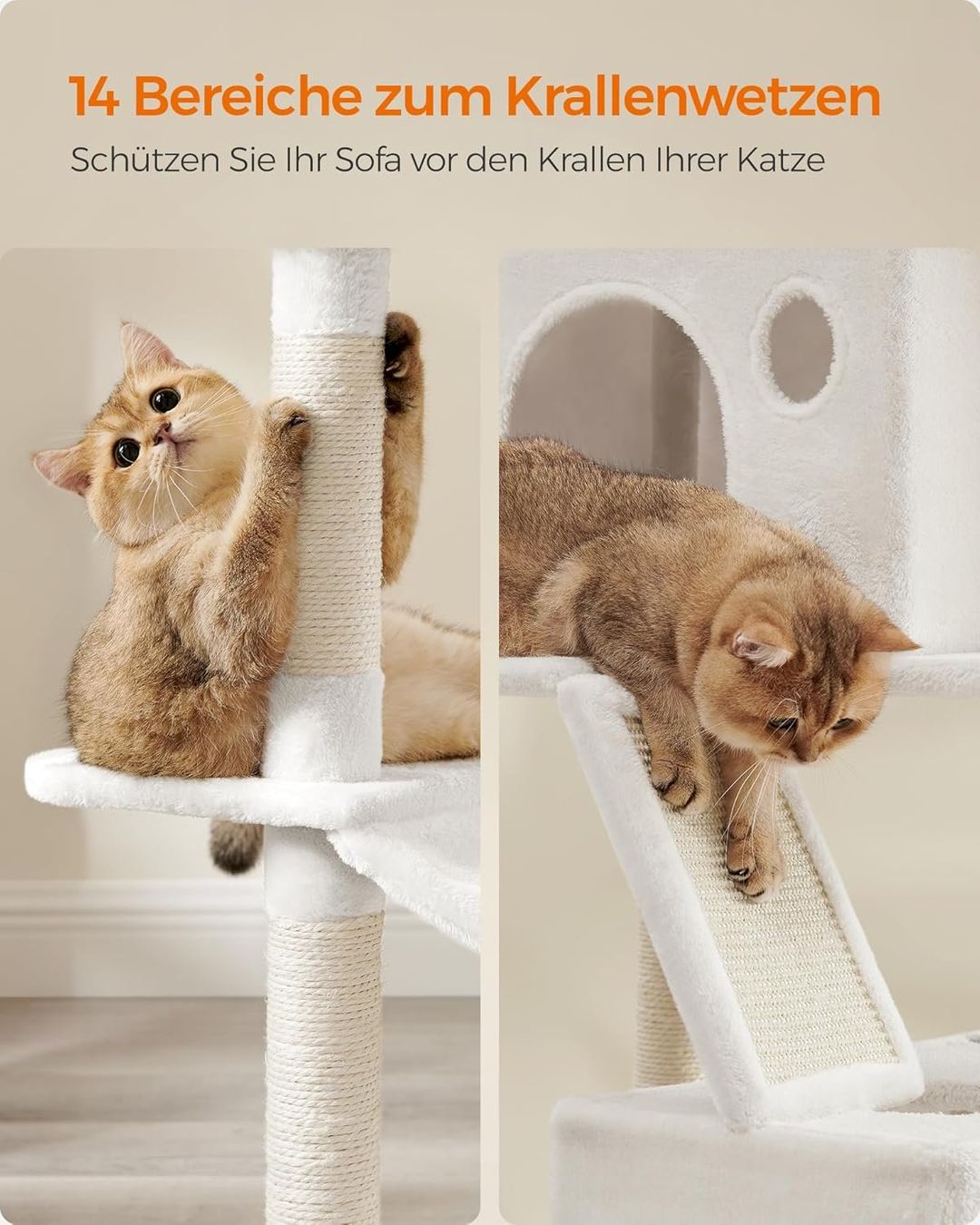 Tiragraffi: FEANDREA XL-Katzenbaum 206 cm Cremeweiß – Nuovo e nell'imballaggio originale da Bottighofen venduto da zaap 6