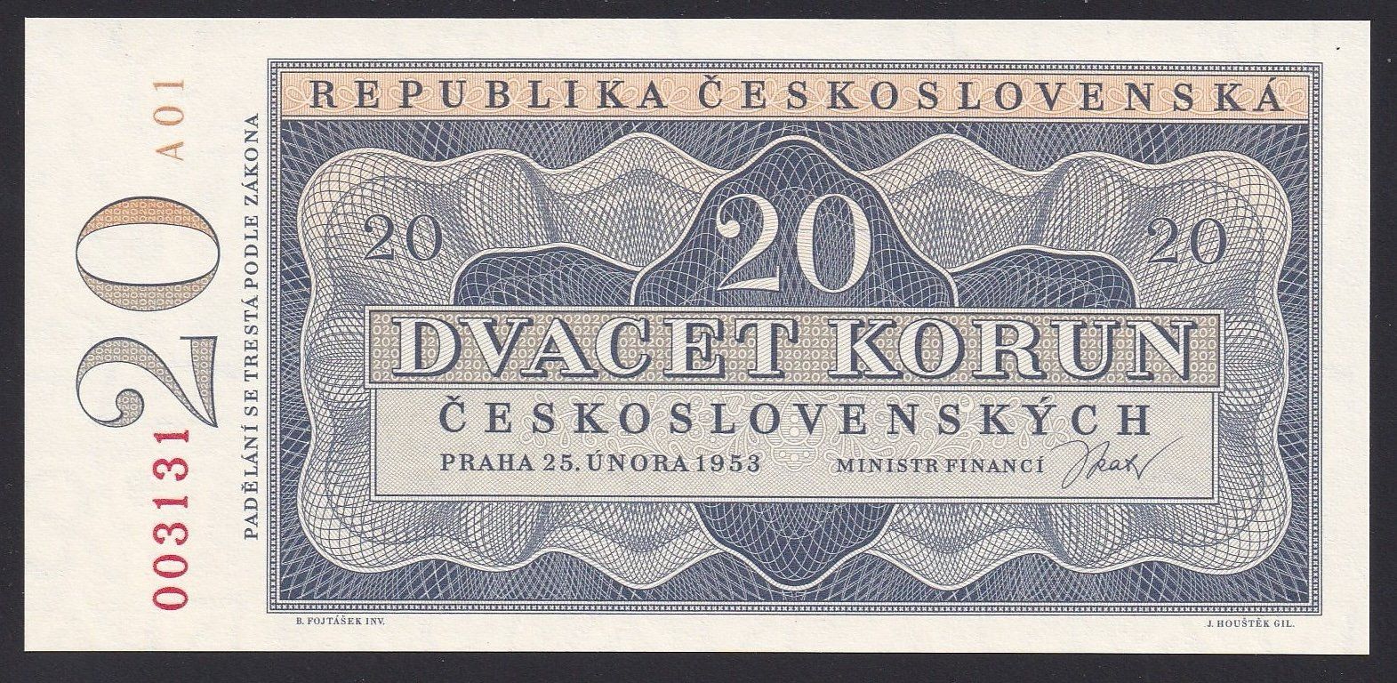 Banconote: Tschechoslowakei 20 Korun UNC 1953 – Nuovo (secondo la descrizione) da Naters venduto da Radman