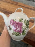Vintage Porzellan-Teekanne mit rosa Rosenmotiv & Deckel