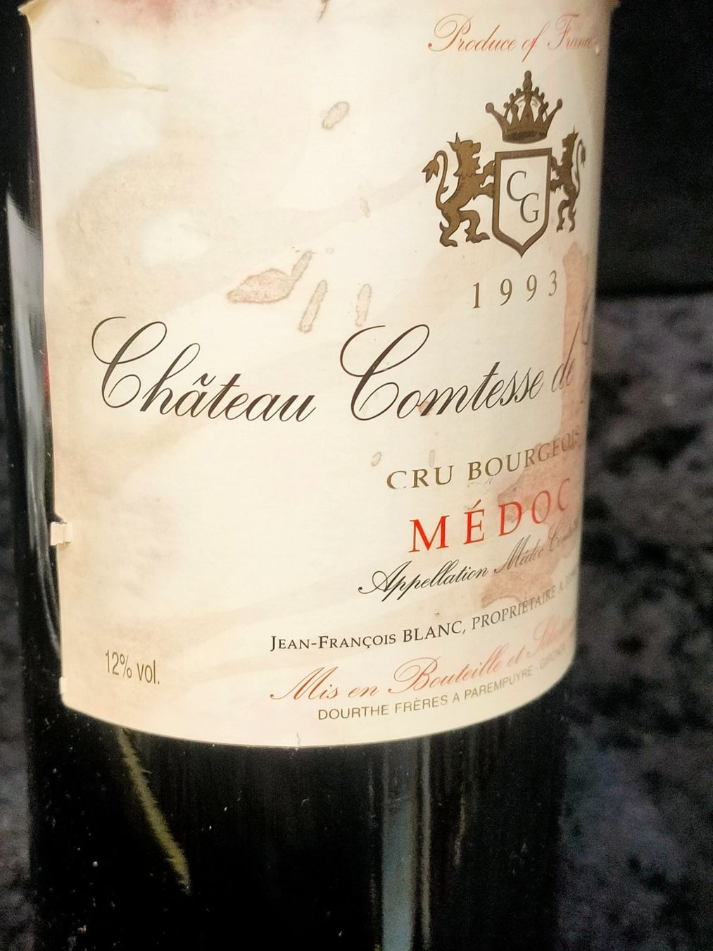 Vino: CHÂTEAU COMTESSE DE GOMBAULT 1993 – Nuovo (secondo la descrizione) da Genève venduto da Leboucheoreilles 3