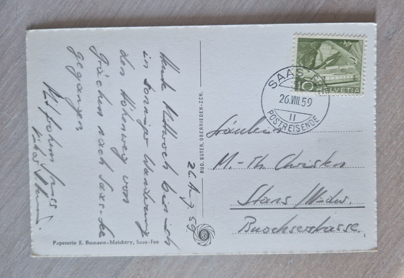 Cartoline postali: Saas Fee 1959 – Usato da Ebikon venduto da Donar50 1