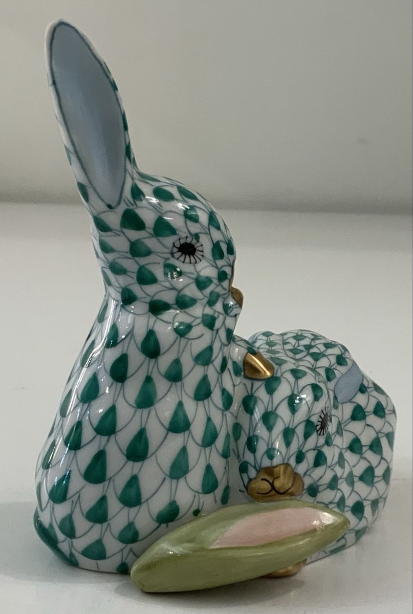 Herend Statuette: Duo de lapins Herend peint en vert – Usato da rolle venduto da Tontonjulot 1