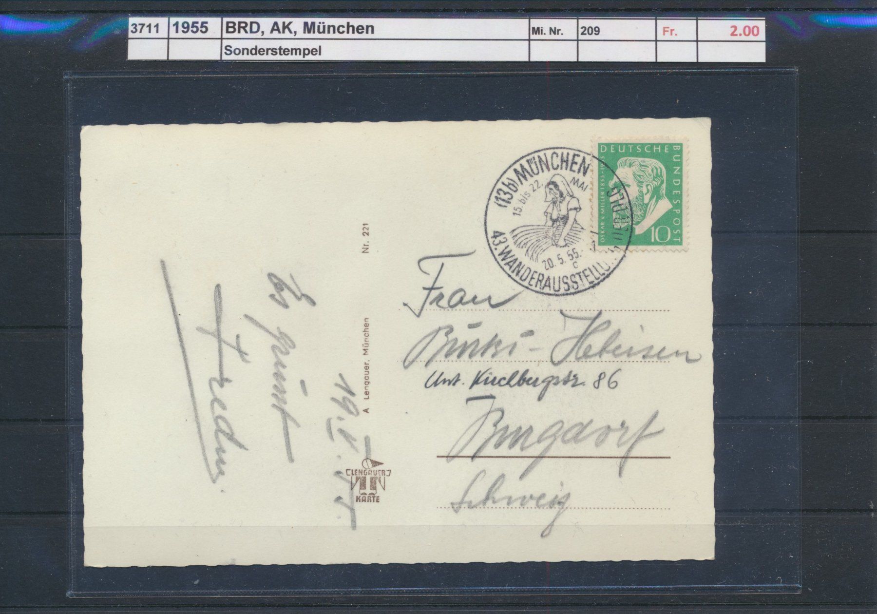 Cartoline postali: 1955 AK, BRD, "München", Sonderstempel – Usato da Winterthur venduto da Zupogeru 1