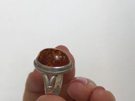Bague Vintage en Argent avec Ambre Véritable - Taille 52
