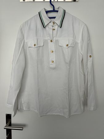 Damen Bluse weiss mit Kragenstreifen guter Zustand